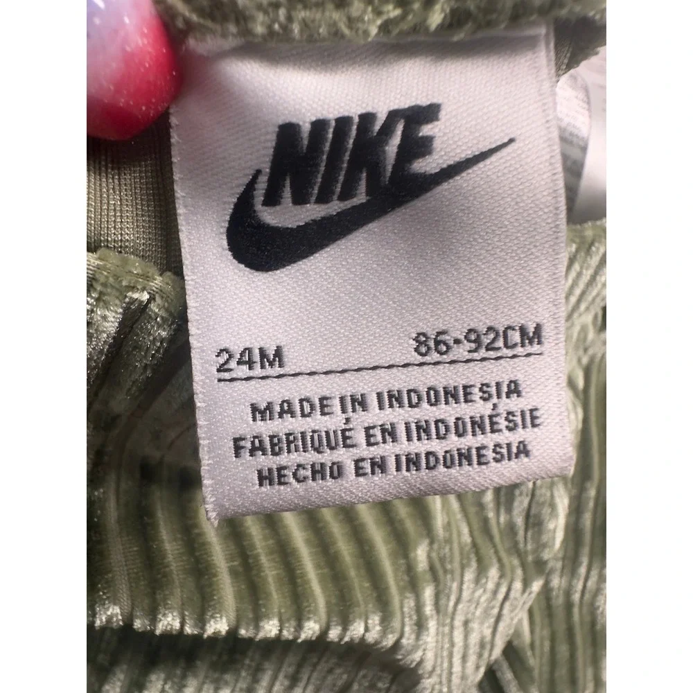 Nike Velour Tracksuit Toddler 24M Green Ribbed Full Zip Jacket Pants Set